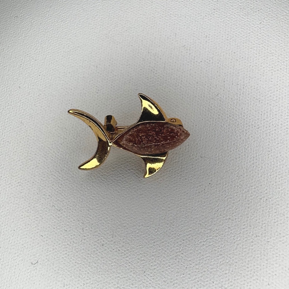 Vintage Gold Tone Brown Goldstone Fish Brooch Pin Nautical Aquatic Jewelry